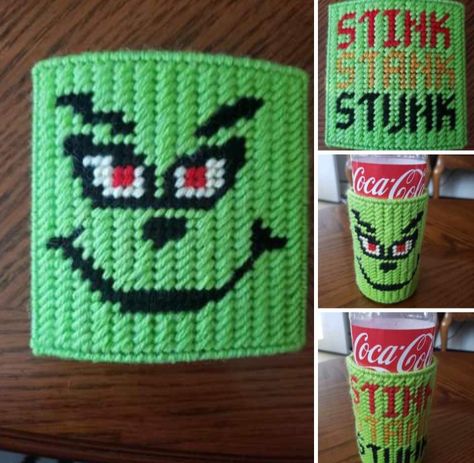 Grinch In Plastic Canvas, Grinch Plastic Canvas, Canvas Bookmarks, Grinch Decor, Grinch Stuff, Grinch Crafts, Plastic Canvas Letters, Canvas Coasters, Grinch Christmas Party