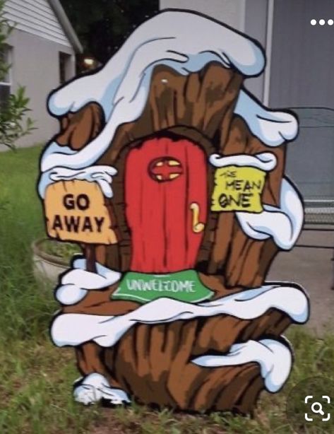 Whoville Cutouts, Grinchs Lair, Grinch Door Decorations, Grinch Yard Decorations, Yard Art Ideas, Grinch Door, Grinch Whoville, Cubicle Ideas, Grinch Decorations