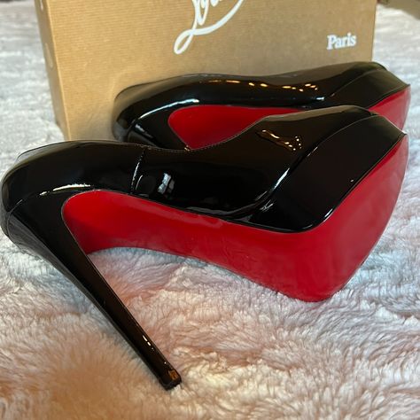 These Are An Absolutely Stunning Classic Christian Louboutin, Lady Peep 150, Patent Calf, Size Eu 38.5. One Of The Sexiest Pair Of Heels Ever Made. The Platform Is 50mm Of The 150mm Total Height. I Purchased At Saks Fifth Avenue San Francisco. Note: Louboutin Does Run Small. I Wear An 8.5 Now And They Are Too Tight For Me By At Least A Half Size Or More, Which Is Why They Are Unused. Best To Know And Be Familiar With Your Personal Louboutin Shoe Size And Fit. Reasonable Offers Will Be Considered Luis Vuitton Shoes Heels Christian Louboutin Red Bottoms, Loubitons Heels Aesthetic, Loubuitton Heels, Aesthetic Heels, Christian Louboutin Heels Outfit, Elegant Goth, Red Bottom Heels, Heels Aesthetic, Red Louboutin