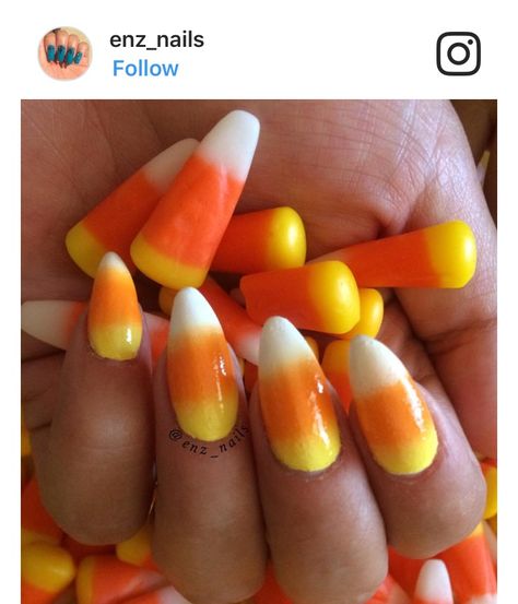 Nails Ideas For Halloween, Corn Nails, Candy Corn Nails, Spooky Ideas, Corn Dip, Dip Nails, Simple Gel Nails, Seasonal Nails, Nail Candy