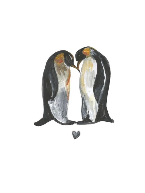 2 Penguins In Love, Penguin Anniversary Cards, Penguins Painting, Aphrodite Vibes, Painting For Him, Penguin Tattoos, Penguin Valentines, Penguins In Love, Penguin Watercolor