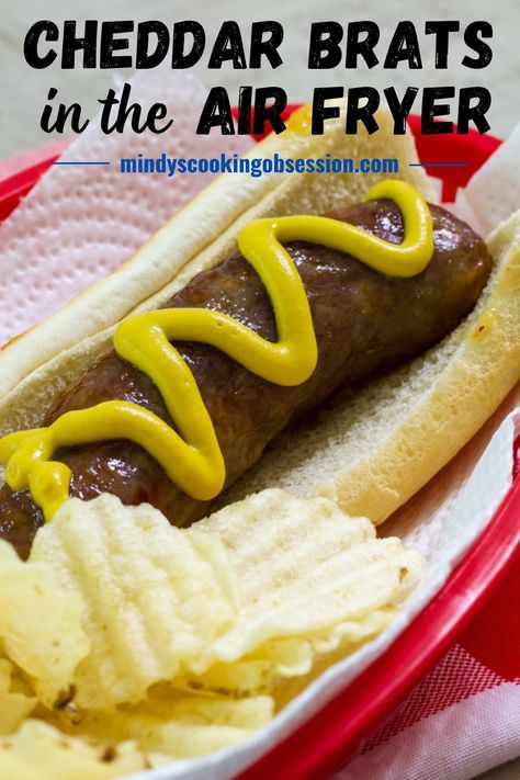 How to Cook Johnsonville Cheddar Brats in the Air Fryer - Air Fried bratwurst come out moist, brown and delicious and this is an easy recipe. Brats In Air Fryer, Jalapeno Cheddar Sausage, Sausage In Air Fryer, Cheddar Brats, Jalapeno Cheddar, Food Charts, Air Frying, Sausages, Fryer Recipes