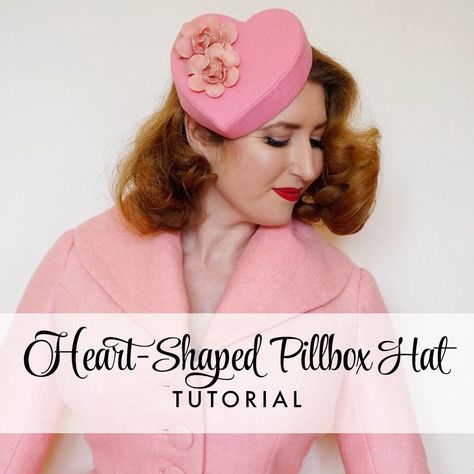 Tutorial: Heart-Shaped Pillbox Hat - with printable templates! Diy Vintage Hat, Diy Pill Box Hat, Pill Box Hat Diy, Diy Pillbox Hat, Fae Crafts, Millinery Diy, Diy Fascinator, Valentine Hats, Pill Box Hat