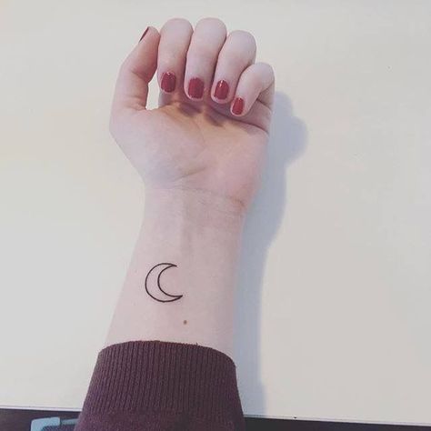 Crescent Moon Tattoo Wrist, Moon Wrist Tattoo, Small Crescent Moon Tattoo, Moon Tattoo Wrist, Serendipity Tattoo, Wrist Tattoos Girls, Half Moon Tattoo, Tattoo On Wrist, Small Moon Tattoos