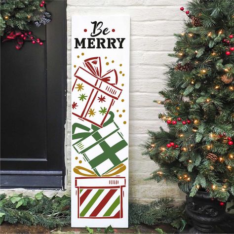 Porch Stencil, Christmas Tree Stencil, Porch Leaners, Christmas Wooden Signs, Christmas Drawings, Door Signs Diy, Tree Stencil, Wooden Welcome Signs, Christmas Stencils