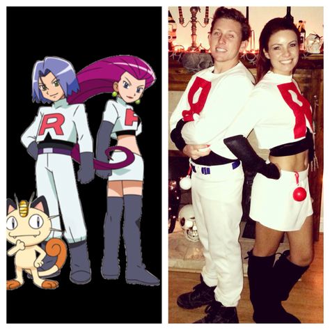 Team Rocket! Jessie & James #DIYcostume #teamrocket #halloween Jesse And James Team Rocket, Jesse And James, James Team Rocket, Team Rocket Costume, Team Rocket Cosplay, Pokemon Team Rocket, Costumes For Adults, Pokemon Costumes, Team Costumes