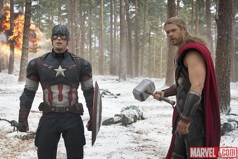 Cap & Thor Captain America And Thor, Robert Downey Jr., Avengers Film, Chris Hemsworth Thor, Avengers 2, Avengers Age Of Ultron, James Spader, Summer Movie, New Avengers