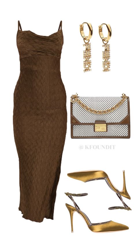 Brown Heels Outfit Dressy, Brown Heels Outfit, Going Out Outfits Night Bar, Brown Dress Outfit, Party Outfit For Women, Brown Dresses Outfit, Purse Fendi, Going Out Outfits Night Club, Go Out Outfit Night