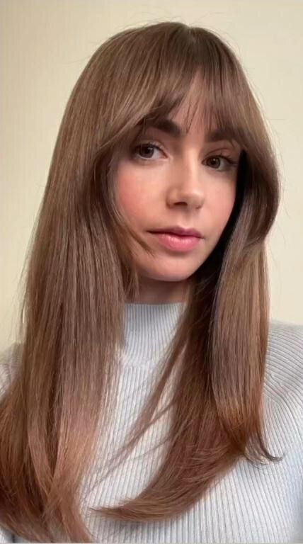 Lily Collins Haircut, Lily Collins Makeup, Emma Watson Hair, Brunette Bangs, Lily Collins Hair, Hair Fixing, Lily Collins, Hair Envy, About Hair