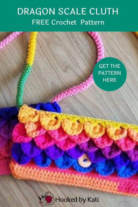 Dragon Scale Crochet, Cross Body Bag Pattern, Clutch Pattern, Purse Crochet, Simply Crochet, Crochet Shell Stitch, Crocodile Stitch, Crochet Cord, Crochet Dragon