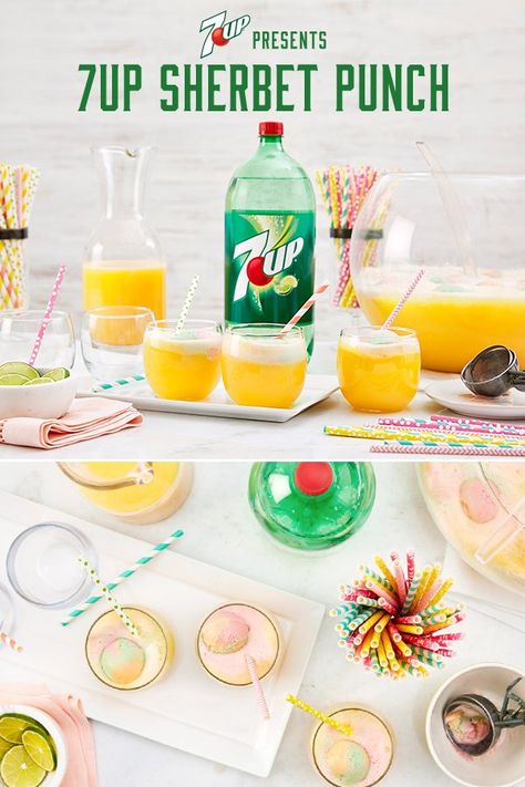 Mix up 7UP Sherbet Punch, made with 7UP®, today. Alcoholic Party Punch, Spiked Fruit, Sorbet Punch, Alcoholic Fruit Punch, Raspberry Sherbet Punch, Sprite Recipe, Lime Sherbet Punch, Party Punch Alcohol, Alcoholic Party