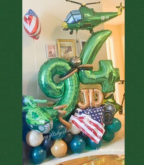 Army tank,Army Helicoptor and camouflage balloon decor. Army Balloon Garland, Balloons Decor, Army Tank, Army Girlfriend, Balloon Backdrop, Balloon Decor, Balloon Bouquet, Balloon Arch, Balloon Garland