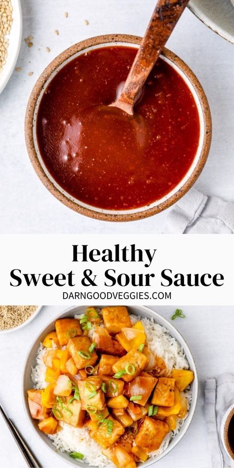 This healthy Sweet and Sour Sauce recipe is paleo, gluten free and can be made vegan! All the flavor without the refined sugar! Sweet And Sour Sauce Healthy, Vegan Dressing Recipes, Sweet N Sour Sauce Recipe, Healthy Dressing Recipes, Healthy Sauces, Condiment Recipes, Sweet N Sour Chicken, Sweet And Sour Sauce, Healthy Slow Cooker