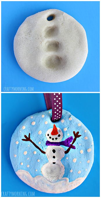 Salt Dough Fingerprint Snowman Ornament #Christmas Craft for kids to make! Great gift idea Crafty Ornaments, Snowman Ornament Craft, Greek Ideas, Salt Dough Christmas Ornaments, Christmas Sunday, Diy Schneemann, Jul Diy, Tree Slice, Ornament Craft