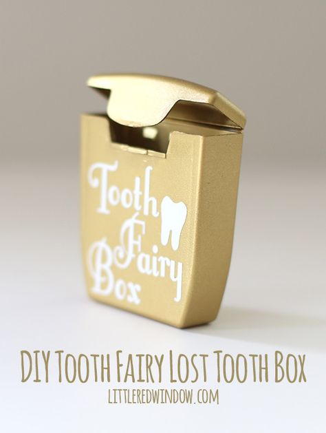 diy tooth fairy lost tooth box made from an old dental floss container - | http://littleredwindow.com... Pillows Cute, Tooth Fairy Letter, Diy Tooth Fairy, Fairy Box, Tooth Fairy Box, Tooth Box, Diy Teething, Lost Tooth, Cute Tooth