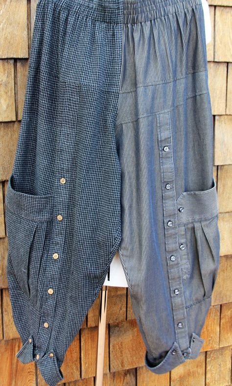 Men Upcycle Clothes, Mens Diy Clothes, Upcycled Pants Ideas, Mens Upcycled Clothing, Shirt Recycle Ideas, Upcycle Mens Dress Shirt, Recycle Clothes Refashioning, Recycled Clothes Diy, Recycled Mens Shirt