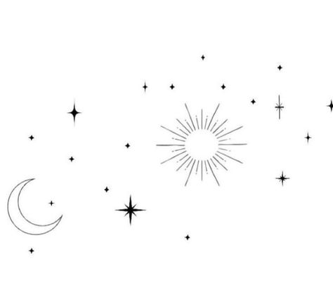 Sun Moon And Stars Tattoo Collar Bone, Celestial Shoulder Tattoo, Star Pattern Tattoo, Minimal Moon Tattoo, Shoulder Tattoo Stencil, Star Tattoo On Shoulder, Small Girly Tattoos, Tattoos To Cover Scars, Small Shoulder Tattoos