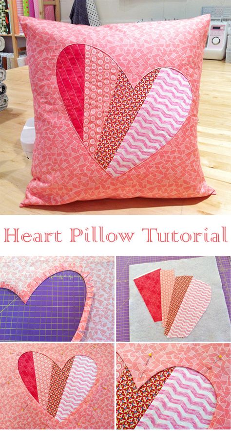 Patchwork Heart Pillow, Valentine Sewing Projects Gift Ideas, Quilted Heart Pillow, Sewing Valentines Projects, Patchwork Pillows Ideas Free Pattern, Homemade Pillows Ideas, Heart Pillow Pattern Sewing, Valentines Day Sewing Projects, Quilted Pillows Diy