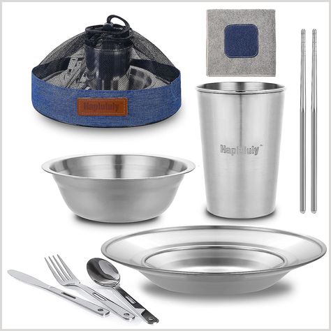 Camping Utensils and Dishes Polished Stainless Steel Dishes Set| Tableware| Dinnerware| Camping| Includes - Cups | Plates| Bo Mess Kit Camping, Camping Cooking Utensils, Boy Scout Camping, Camping Plates, Camping Utensils, Camping Dishes, Scout Camp, Mess Kit, Camping Cooking