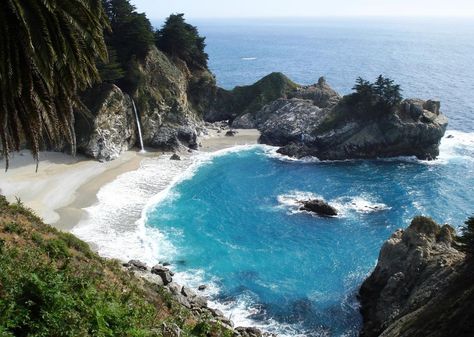 Tidal Pool and Waterfall at Big Sur, California Mcway Falls, Tidal Pool, Camping List, Big Sur California, California Vacation, Beach Camping, Road Trip Usa, Big Sur, Romantic Getaways