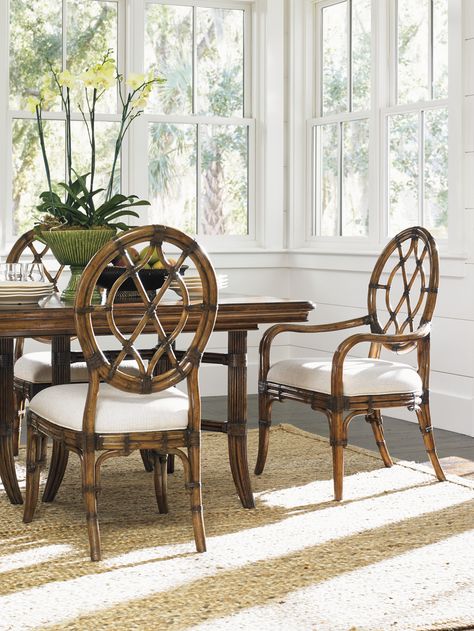 Cedar Key Oval Back Side Chair | Lexington Home Brands Tropical Dining Room, Cedar Key, British Colonial Decor, Bali Hai, Tommy Bahama Home, Lexington Home, Colonial Decor, Upholstered Side Chair, Dining Arm Chair