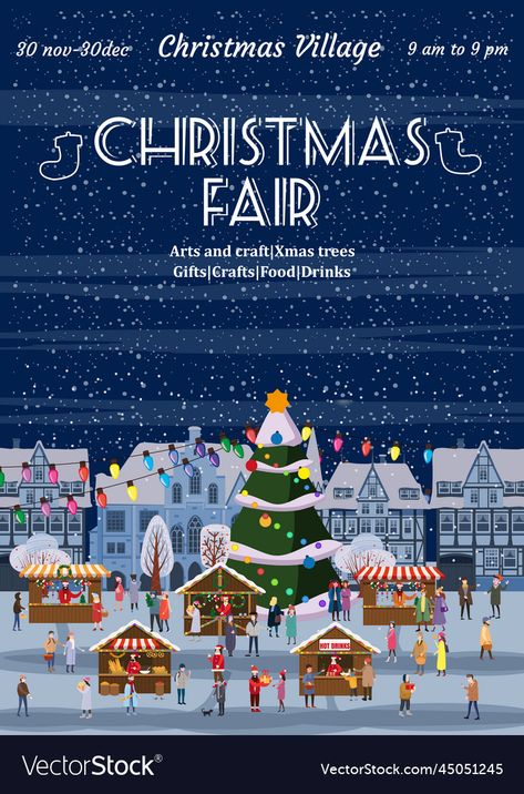 Christmas Fair Poster, Xmas Market, Fair Poster, Tree People, Invitation Background, Xmas Card, Town Square, Christmas Village, Xmas Cards