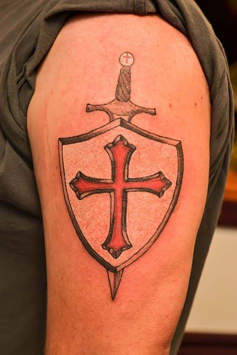 Templar Knight Tattoo, 2016 Tattoo, Cross Tattoo Meaning, Shield Tattoo, Knight Tattoo, Cross Tattoo Designs, Tattoo Collection, Rose Tattoo Design, Modern Tattoos