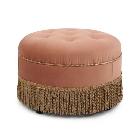 Yolanda 24" Mid-Century Tufted Upholstered Round Accent Ottoman - On Sale - Bed Bath & Beyond - 9734496 Upholstered Footstool, Accent Ottoman, Jennifer Taylor, Orange Velvet, Cocktail Ottoman, Round Ottoman, Upholstered Ottoman, Peach Orange, Tufting Buttons