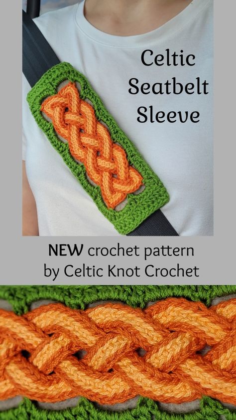 Crochet Seatbelt Cover - unique Celtic pattern by Celtic Knot Crochet Crochet Seatbelt Cover, Crochet Celtic Knot, Magical Crochet, Celtic Crochet, Crochet Celtic, Celtic Knot Crochet, Car Crochet, Crochet Vase, Seatbelt Cover