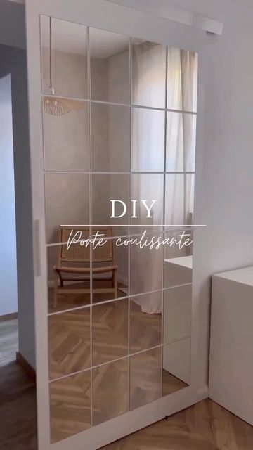 🌹🌺🌸Les Inspirations De Rose 🌹 on Instagram: "This is how @noracontetout 🖤 created this custom sliding door ✨ 1️⃣ Buy an MDF pane, have it cut to size then paint it in 2-3 layers with a white lacquer 2️⃣ Install the rail 3️⃣ Glue the mirrors; using 24 LÖNSÅS mirrors from @ikea 4️⃣ Fix the rail cover; using double-sided adhesive tape @soudal_be 5️⃣ Fix the guides to the ground 6️⃣ Create the handles For more details about the project head to @noracontetout 🖤 profile in the highlights DIY, yo Diy Mirror Wall Decor, Diy Mirror Wall, Mirror Decor Living Room, Ikea Mirror, التصميم الخارجي للمنزل, Home Inspo, Living Room Mirrors, Diy Home Furniture, Decor Home Living Room