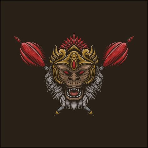 Hanoman head king vector illustration Pr... | Premium Vector #Freepik #vector #illustration-art #animal-art #art #indonesia-culture Kepala Kera, Mythological Animals, Logo Designs, Design Logo, Art Art, Premium Vector, Animal Art, Graphic Resources, Vector Illustration