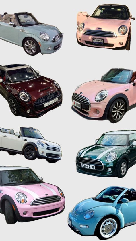 Cars , colours, aesthetic cars, dream, inspo , inspo for cars, Mini Cooper, mini ,multiple cars Pink Mini Cooper Convertible, Car Colors Paint Ideas, Minicooper Mini Coopers, Cute Cars For Teens, Pink Mini Cooper, Mini Cooper Aesthetic, Pink Mini Coopers, Red Mini Cooper, Mini Cooper Accessories