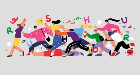 Rush hour on Behance School Illustration, School Murals, Corporate Art, 캐릭터 드로잉, Rush Hour, Funny Illustration, People Illustration, Flat Illustration, Illustrations And Posters