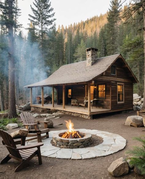 American Ranch House, Backyard Decorations, Cosy Cabin, Stone Cabin, Sauna House, Small Log Cabin, Romantic Cabin, Cabin Living, Cottage In The Woods