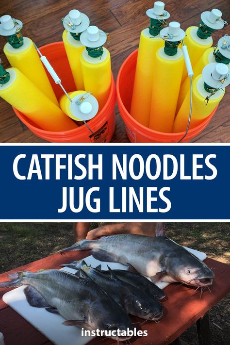 Catfish Jugs Noodles, Catfish Fishing Rigs, Fishing Hacks Diy Ideas, Catfish Trap, Best Catfish Bait, Jug Fishing, Kayak Fish Finder, Diy Fishing Gear, Kentucky Lake