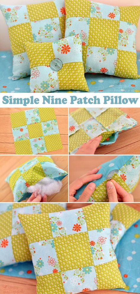 Tutorial: How to Make a Nine-Patch Pillow | Quilted pillows diy, Patch pillow, Sewing machine projects #How_To_Quilt_A_Pillow_Cover #Free_Pillow_Patterns_Sewing_Diy #Patchwork_Pillows_Ideas_Simple #Easy_Quilted_Pillow_Patterns How To Quilt A Pillow Cover, Patchwork Pillows Ideas Simple, Free Pillow Patterns Sewing Diy, Easy Quilted Pillow Patterns, Nine Patch Pillow, Pillows To Sew Ideas, Quilted Pillow Patterns Free, Diy Quilt Pillow, Easy Sewing Machine Projects For Beginners