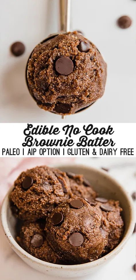 This edible brownie batter is everything you love about brownies but without the baking! This recipe is paleo, gluten-free and overall healthier. Paleo Single Serve Dessert, Quick Paleo Dessert, No Bake Paleo Dessert, Auger Free Desserts, Paleo Dessert Easy, Aip Desert, Aip Dessert Recipes, Paleo Chocolate Recipes, Edible Brownie Batter