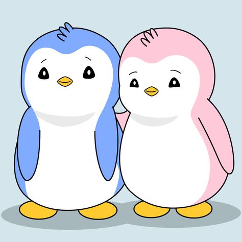 Pax and Polly from Pudgy Penguins Penguin Couple, Penguin Drawing, Midnight Snack, Penguin Love, Animated Videos, Pink Skin, Mission Impossible, Cute Penguins, King Kong