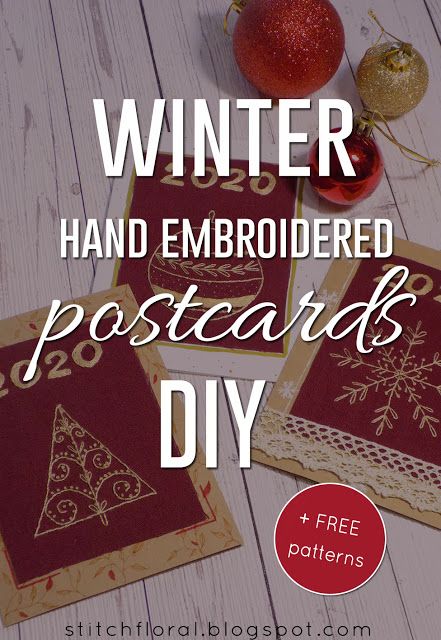 DIY postcards with hand embroidery! #embroidery #hand embroidery #embroiderypatterns #embroideryart #needlework #scrapbooking #diy #postcards #diygifts Winter Hand Embroidery, Christmas Sewing Crafts, Floral Tutorials, Diy Postcard, Postcards Diy, Christmas Stitching, Embroidery By Hand, Botanical Embroidery, Miniature Embroidery