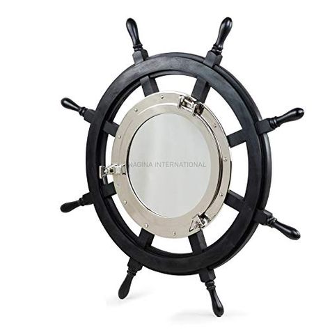 Pirate Ship Wheel, Nautical Mirror, Porthole Mirror, Deco Marine, Tropical Wall Decor, Pirate Decor, Modern Nautical, Beach Home Decor, Sand Timers