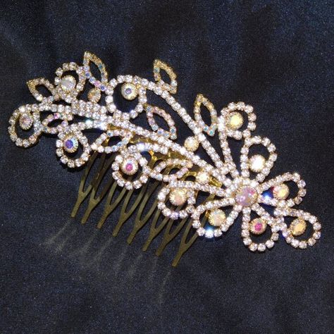 AB Iridescent Hair Comb Rhinestone Bridal Hair Comb Hair Accessories Unique Bridal Hair, Iridescent Hair, Gold Bridal Hair Comb, Gold Hair Comb, Crystal Hair Accessories, Hair Comb Accessories, Comb Hair, Rhinestone Bridal, Bridal Hair Comb