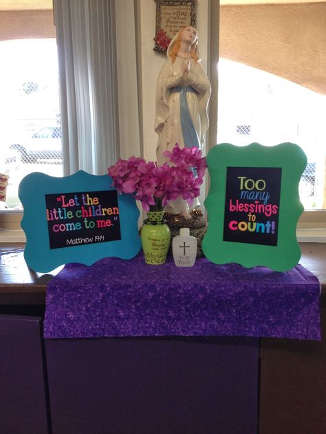 Sprucing Up the Prayer Corner! - Mrs. B's Beehive Prayer Corner Ideas, Classroom Prayer, For Her Quotes, Catholic Classroom, Catholic Schools Week, Her Quotes, Corner Ideas, Obsessed With Her, Catholic Education