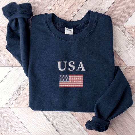 Embroidery Tshirts, America Sweatshirt, Usa Crewneck, American Flag Sweatshirt, Usa Embroidery, Usa Sweater, Usa Sweatshirt, Usa Shirt, Evening Outfits