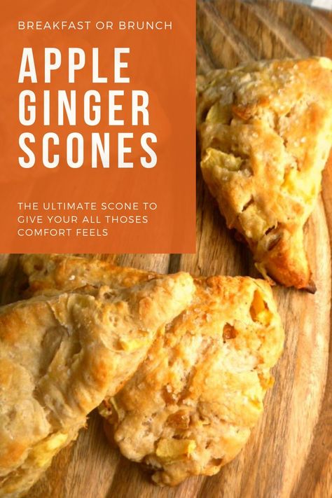 Scones filled with sweet apples and bits of spicy ginger that are soft on the inside, and a little crispy on the outside. The best way to start your day! - Slice of Southern Apple Ginger Scones, Lemon Ginger Scones Recipe, Orange Ginger Scones, Date And Orange Scones, Ginger Scones Recipe, Apple Cinnamon Scones, Pear Desserts, Ginger Scones, Baking With Grandma