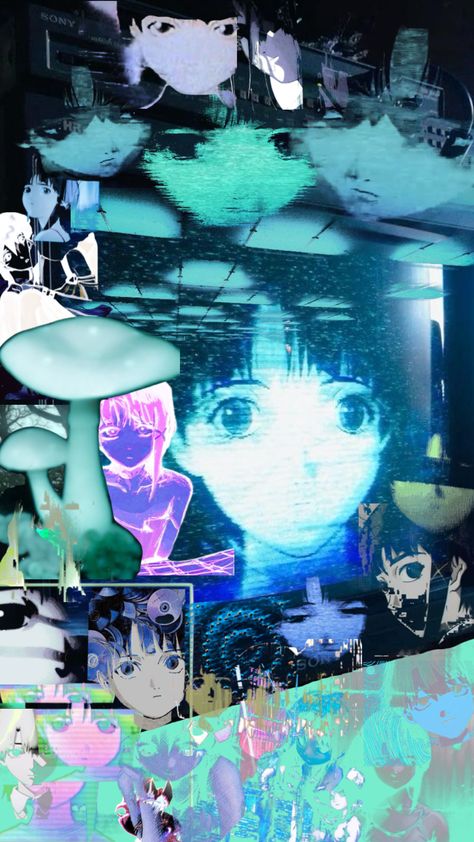 Serial Experiments Lain Wallpapers, Lain Wallpaper, Lain Iwakura, Serial Experiments Lain, Social Experiment, Glitch Art, Awesome Anime, Collage Art, Aesthetic Pictures