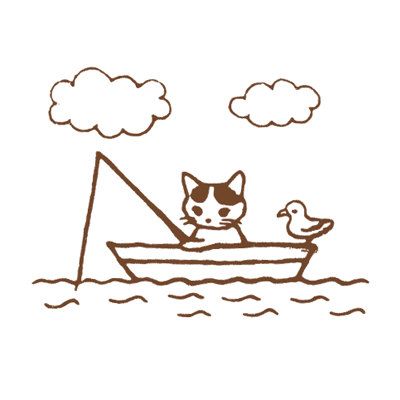 Cat Fishing Illustration, Cat Fishing Drawing, Japanese Cat Art, Pottering Cat, Cat Fishing, Bestie Tattoo, Cat Stamp, Cat Doodle, Doodle Icon