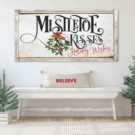 Mistletoe Sign, Vintage Christmas Sign, Modern Farmhouse Wall Decor, Mistletoe Kiss, Hunting Decor, Holiday Wall Art, 2022 Christmas, Under The Mistletoe, Christmas Decorations Rustic