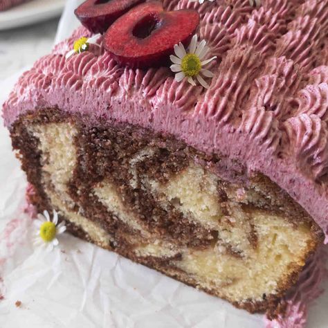 Easy Marble Loaf Cake Loaf Cake With Design Inside, Frozen Mocha Marbled Loaf, Marble Loaf Cake Moist, Marble Loaf Cake Recipes, Vanilla Chocolate Marble Cake, Marble Loaf Cake, Marble Loaf, Cherry Frosting, Chocolate Marble Cake