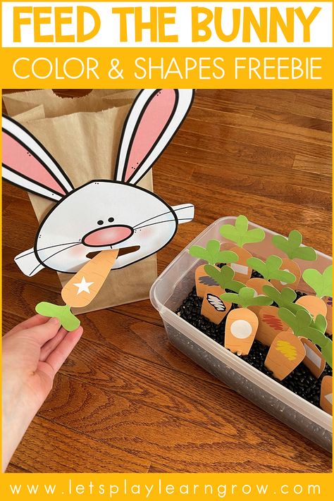 Feed The Bunny Free Printable, Feed The Bunny Printable, Feed The Rabbit Activity, Feed The Bunny Activity, Bunny Kindergarten, Easter Bunny Activities, Easter Learning Activities, Easter Shapes, Carrot Craft