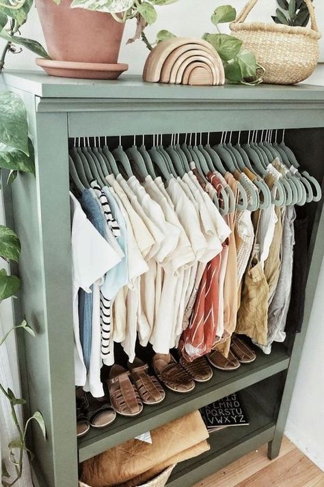 Ahead- the best Montessori wardrobe ideas to help design your own. Open Wardrobe Ideas, Montessori Wardrobe, Baby Nook, Kids Clothes Storage, Tiny Nursery, Standing Clothes Rack, Storing Baby Clothes, Baby Clothes Storage, Open Wardrobe